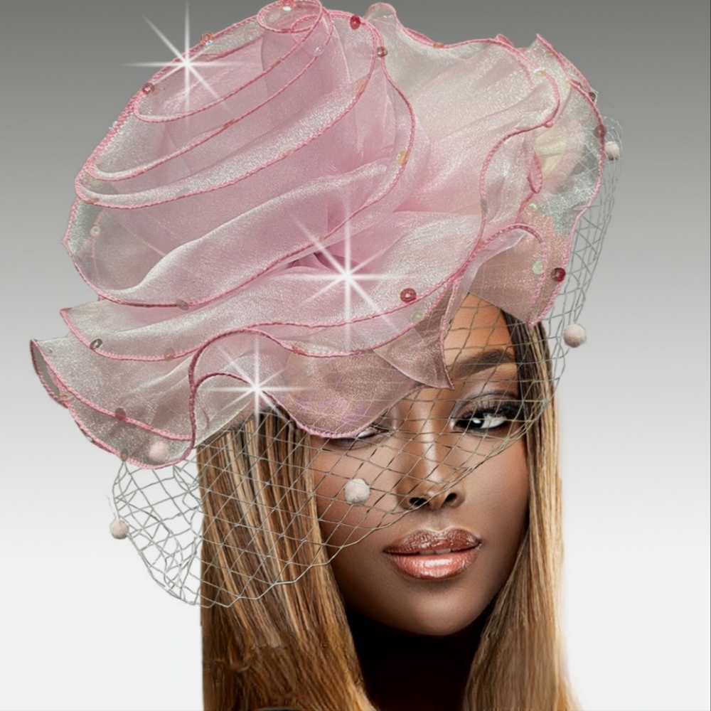 Beloved Millinery Exquisite Couture Feminine Pink Fascinator Hat Lace Veil